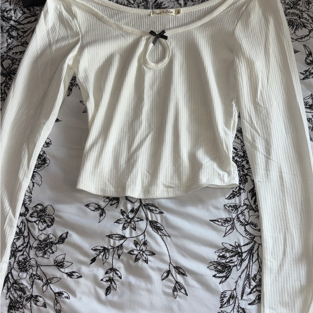 Heart Hips Cream Ribbed Long Sleeve Top